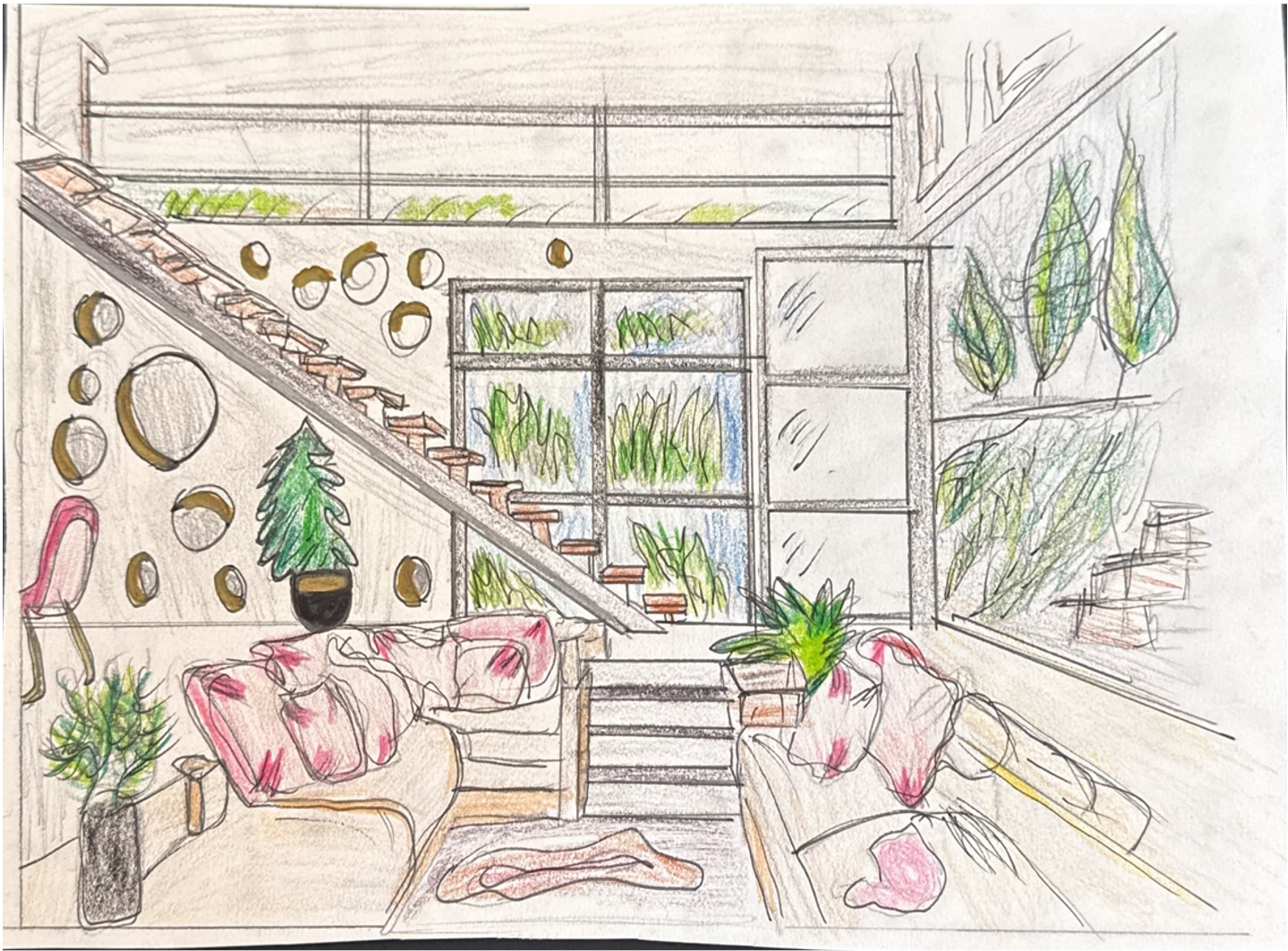 Bex Designs biophilic interior design sketch
