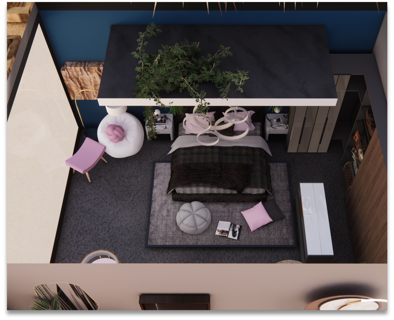 Luxury bedroom design with biophilic elements